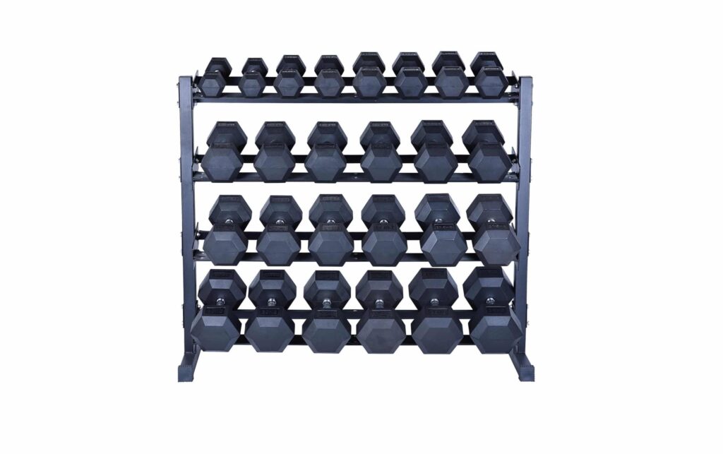 5-35 KG Rubber Hex Dumbbell Set With Stand