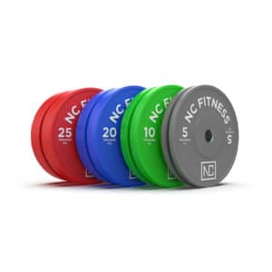 Olympic Bumper Plate set in different colours, Red, Green, Blue & Grey. 120kg total Weight