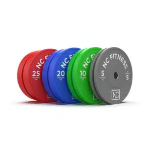 Olympic Bumper Plate set in different colours, Red, Green, Blue & Grey. 120kg total Weight