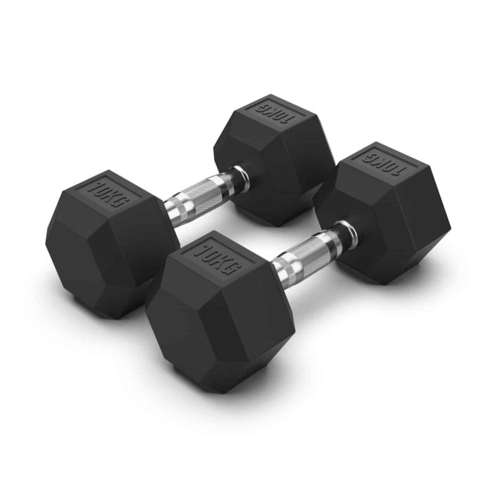 10KG Rubber Hex Dumbbell PAIR Rubber Hex Dumbbells NC Fitness Rubber Hex Dumbbell (Pair)
