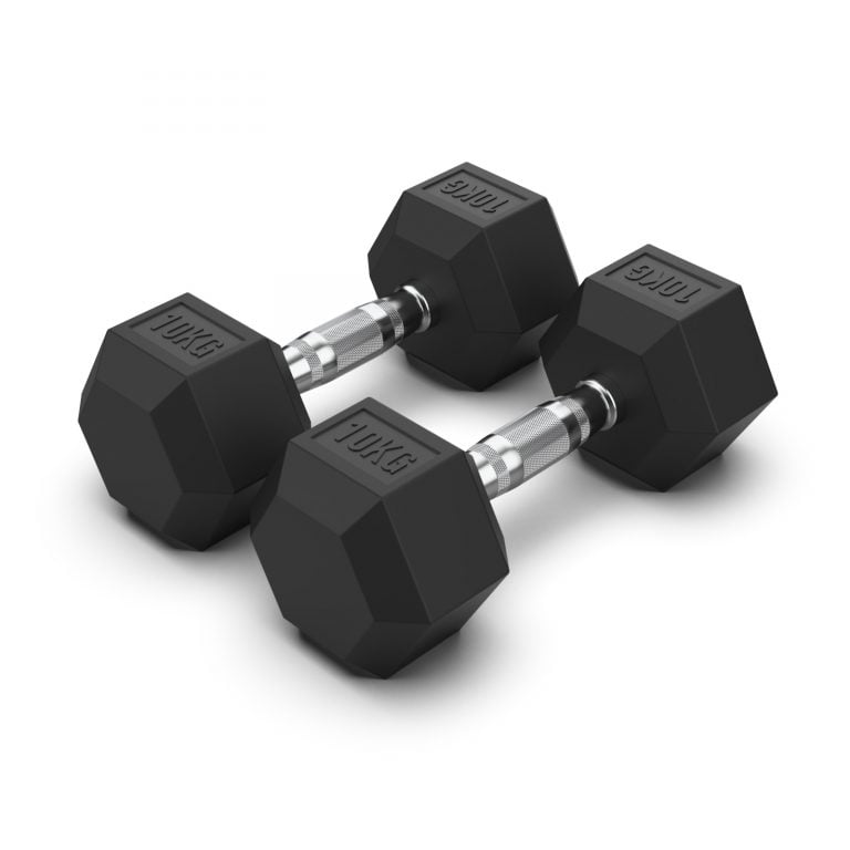 10KG Rubber Hex Dumbbell PAIR Rubber Hex Dumbbells NC Fitness Rubber Hex Dumbbell (Pair)