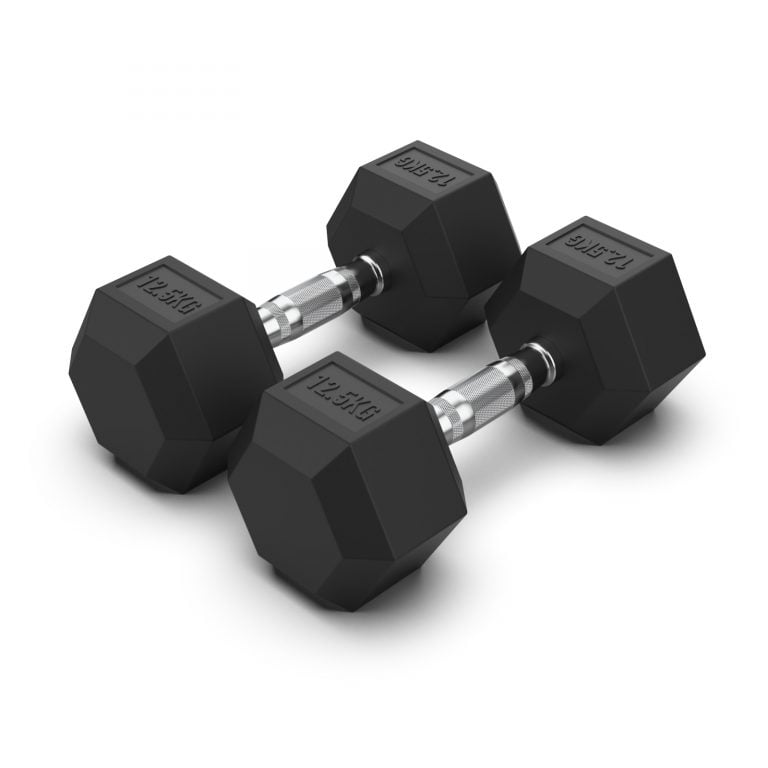 12.5KG Rubber Hex Dumbbell PAIR Rubber Hex Dumbbells NC Fitness Rubber Hex Dumbbell (Pair)