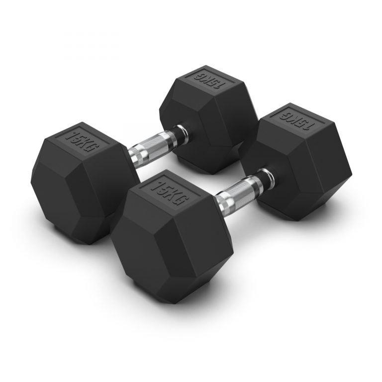 15KG Rubber Hex Dumbbell PAIR Rubber Hex Dumbbells NC Fitness Rubber Hex Dumbbell (Pair)