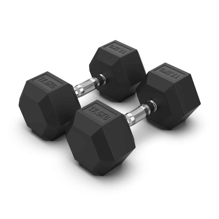17.5KG Rubber Hex Dumbbell PAIR Rubber Hex Dumbbells NC Fitness 8 Rubber Hex Dumbbell (Pair)