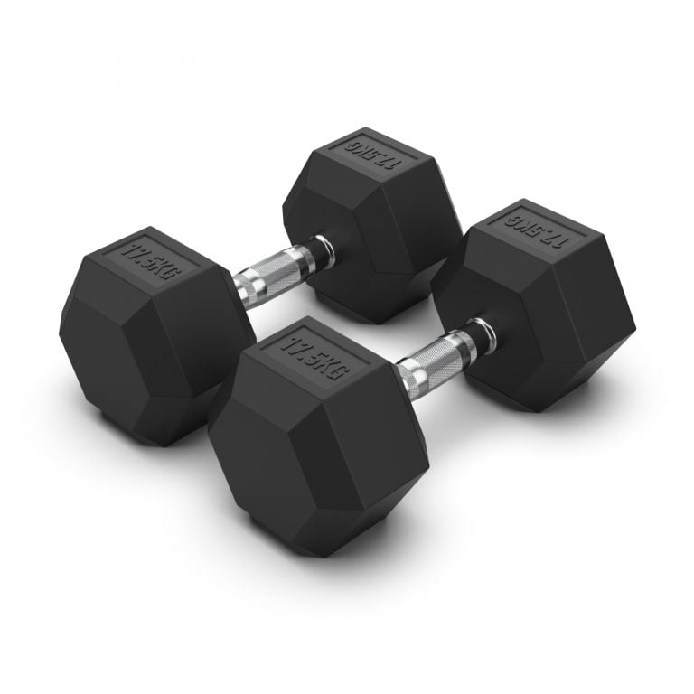 17.5KG Rubber Hex Dumbbell PAIR Rubber Hex Dumbbells NC Fitness Rubber Hex Dumbbell (Pair)