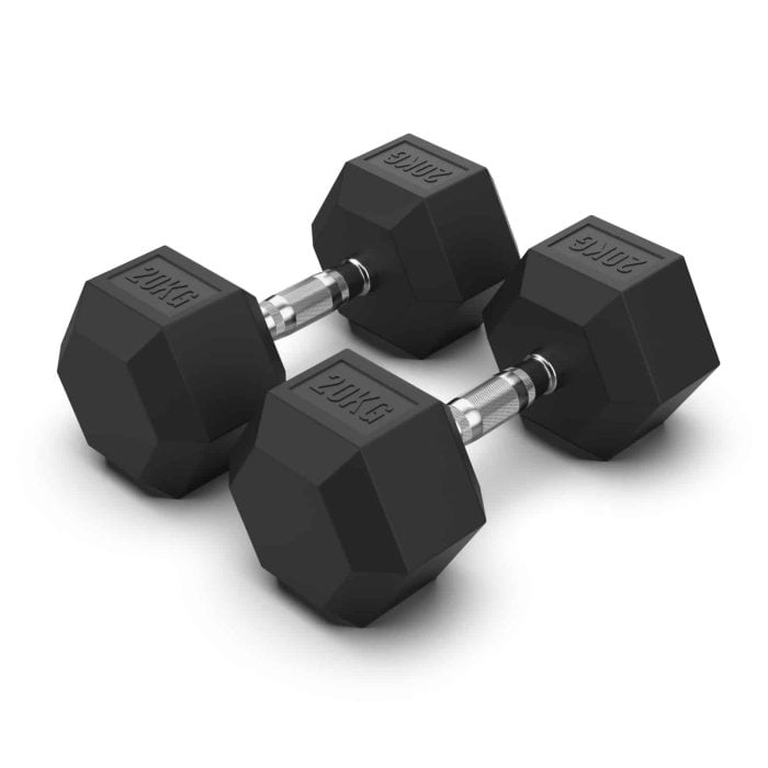20KG Rubber Hex Dumbbell PAIR Rubber Hex Dumbbells NC Fitness Rubber Hex Dumbbell (Pair)