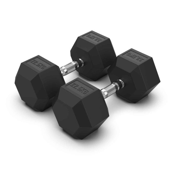 22.5KG Rubber Hex Dumbbell PAIR Rubber Hex Dumbbells NC Fitness Rubber Hex Dumbbell (Pair)