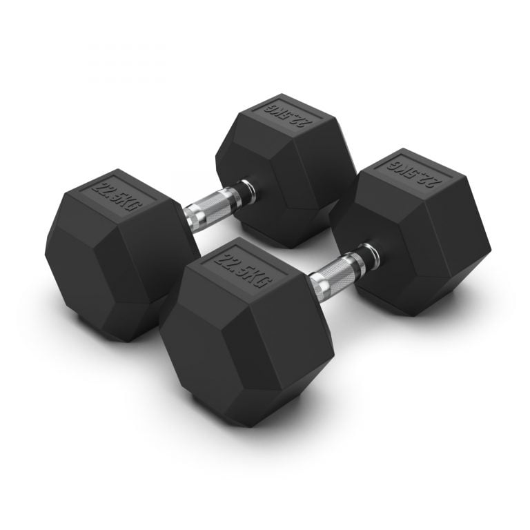 22.5KG Rubber Hex Dumbbell PAIR Rubber Hex Dumbbells NC Fitness Rubber Hex Dumbbell (Pair)