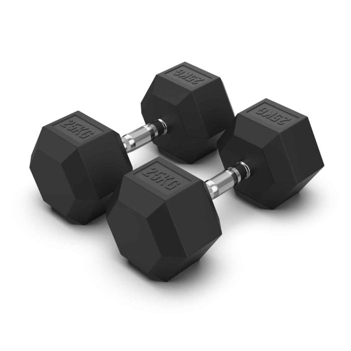25KG Rubber Hex Dumbbell PAIR Rubber Hex Dumbbells NC Fitness Rubber Hex Dumbbell (Pair)