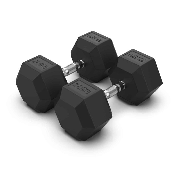 27.5KG Rubber Hex Dumbbell PAIR Rubber Hex Dumbbells NC Fitness Rubber Hex Dumbbell (Pair)