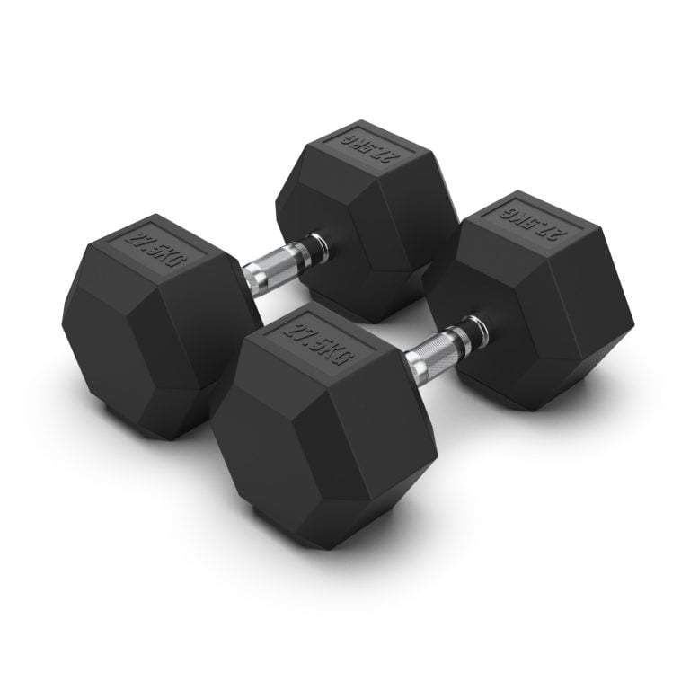 27.5KG Rubber Hex Dumbbell PAIR Rubber Hex Dumbbells NC Fitness Rubber Hex Dumbbell (Pair)