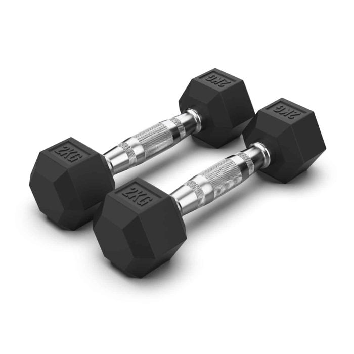 2KG Rubber Hex Dumbbell PAIR18 Rubber Hex Dumbbells NC Fitness hex dumbbell