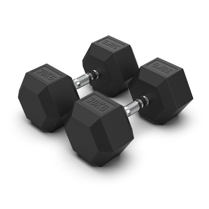30KG Rubber Hex Dumbbell PAIR Rubber Hex Dumbbells NC Fitness Rubber Hex Dumbbell (Pair)