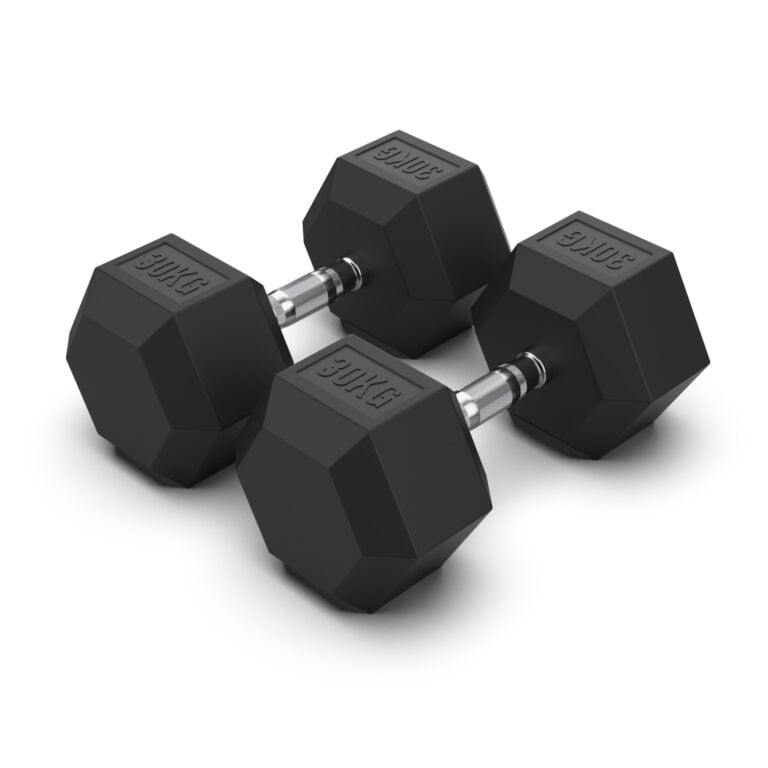 30KG Rubber Hex Dumbbell PAIR Rubber Hex Dumbbells NC Fitness Rubber Hex Dumbbell (Pair)