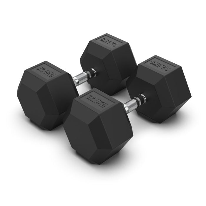 32.5KG Rubber Hex Dumbbell PAIR Rubber Hex Dumbbells NC Fitness Rubber Hex Dumbbell (Pair)