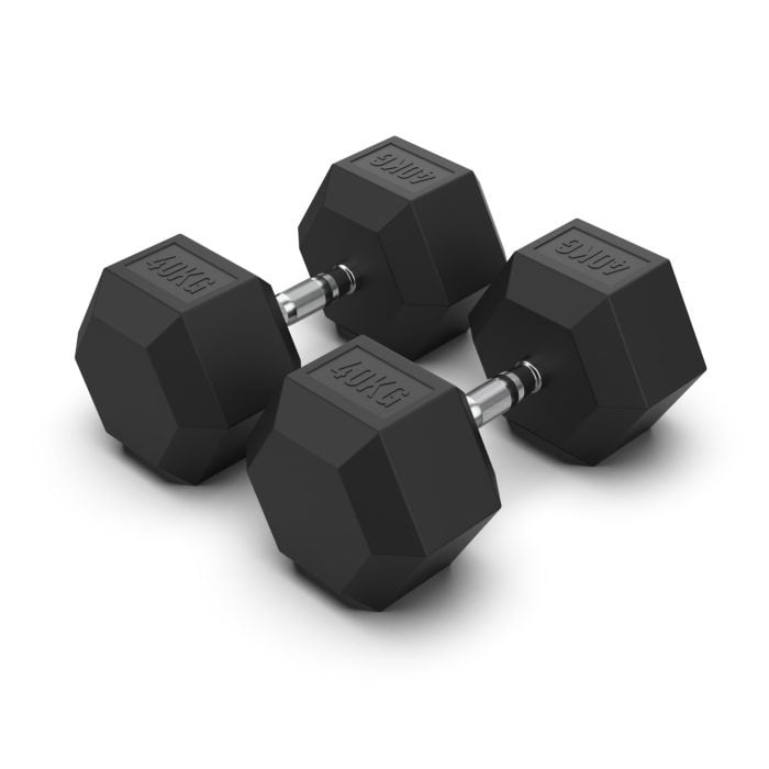 40KG Rubber Hex Dumbbell PAIR Rubber Hex Dumbbells NC Fitness Rubber Hex Dumbbell (Pair)
