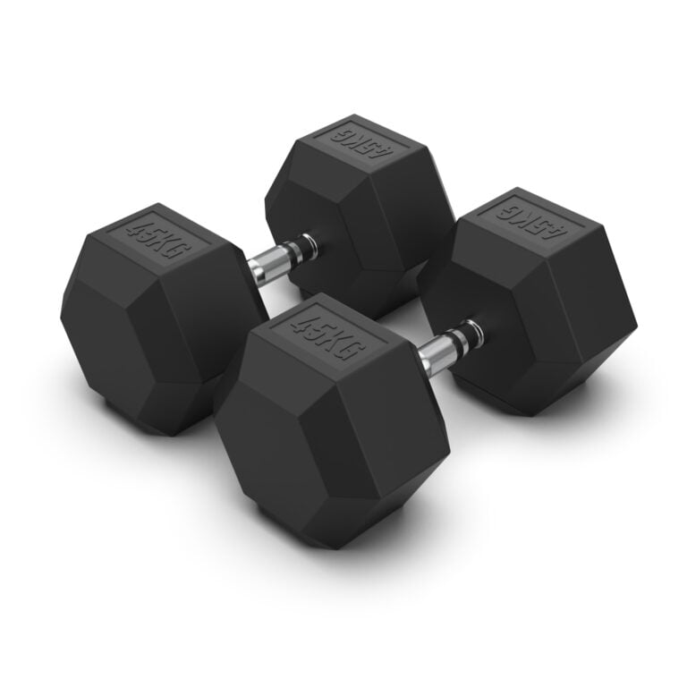 45KG Rubber Hex Dumbbell PAIR Rubber Hex Dumbbells NC Fitness Rubber Hex Dumbbell (Pair)