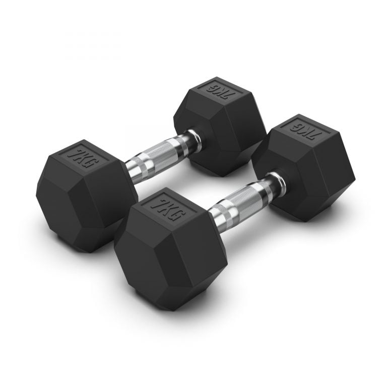 7KG Rubber Hex Dumbbell PAIR Rubber Hex Dumbbells NC Fitness Rubber Hex Dumbbell (Pair)