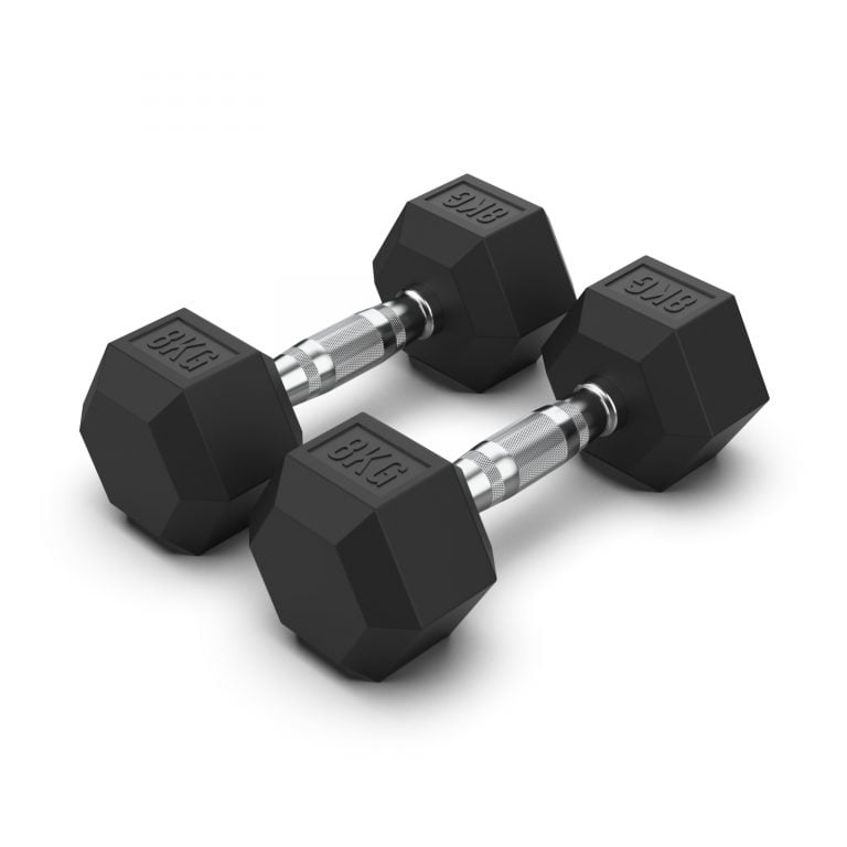 8KG Rubber Hex Dumbbell PAIR Rubber Hex Dumbbells NC Fitness Rubber Hex Dumbbell (Pair)