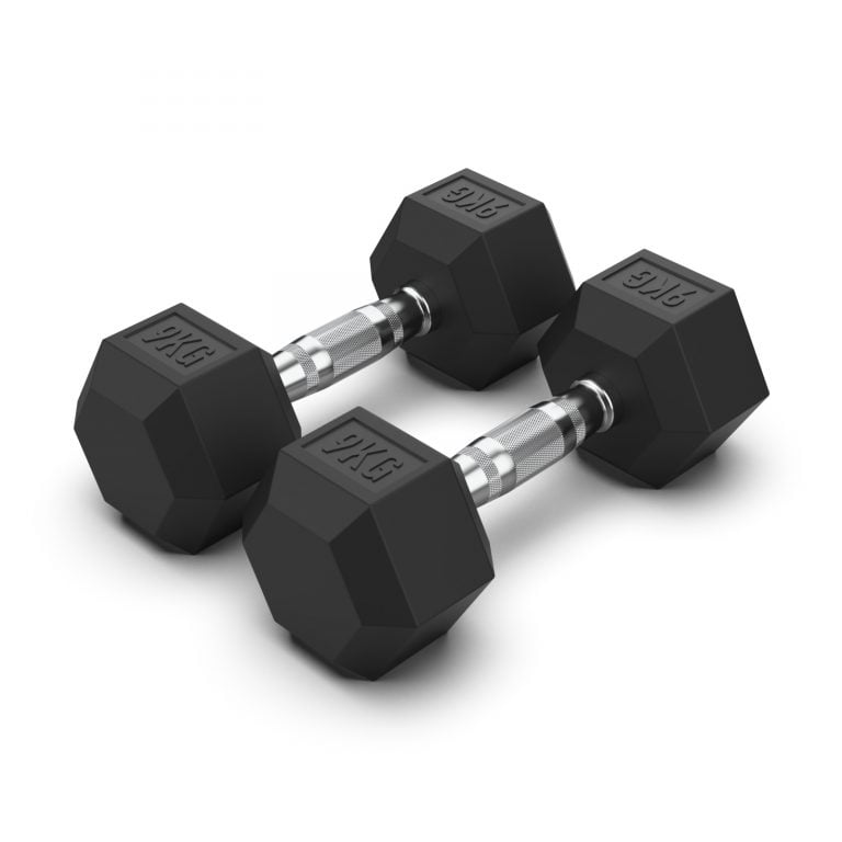 9KG Rubber Hex Dumbbell PAIR Rubber Hex Dumbbells NC Fitness Rubber Hex Dumbbell (Pair)