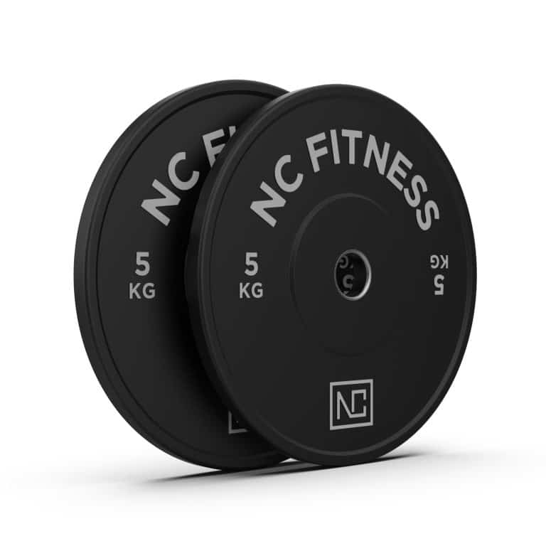 Bumper Plate 2 X 5kg Black Rubber with Colour Print Olympic Bumper Plates NC Fitness Black Rubber Bumper Plates 5kg pair