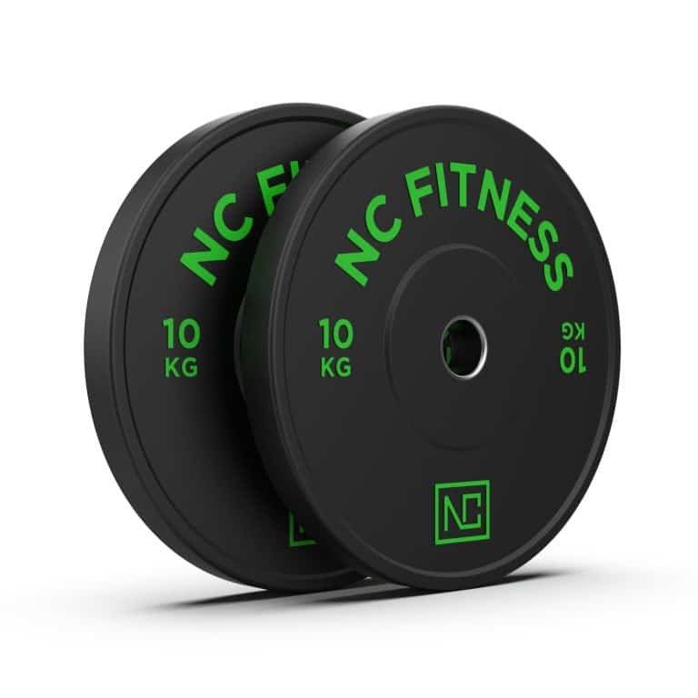 Bumper Plates 2 X 10kg Black Rubber with Colour Print Black Bumper Plates NC Fitness Bumper Plate 2 X 10kg Black Rubber with Colour Print