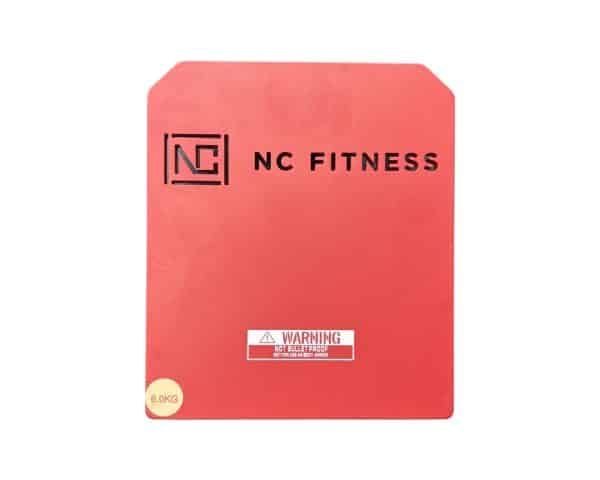 Red 6kg weight vest plate with black NC Fitness branding