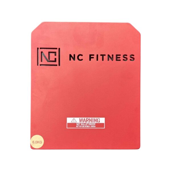 Red 6kg weight vest plate with black NC Fitness branding