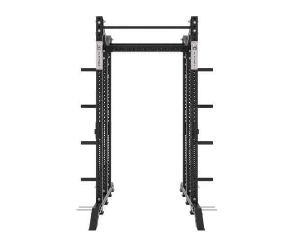 NC Fitness Gear black powder coated Half Rack Double (Back to Back) with silver NC Fitness branded front facing plates as seen from the front