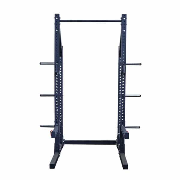 NC Fitness black powder coated steel half Power Rack barbell front on