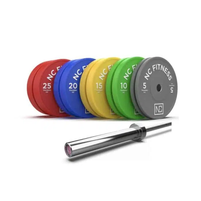 150kg Coloured Olympic Bumper Plates and 15kg Hard Chrome Barbell Bar and Plate Packages NC Fitness 8 150kg Coloured Olympic Bumper Plates and 15kg Hard Chrome Barbell