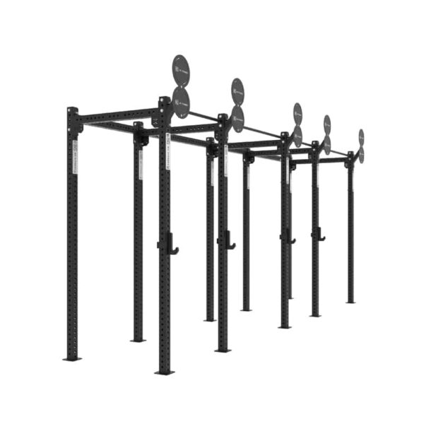 NC Fitness branded double target for wall balls shown mounted to NC Fitness free standing rig