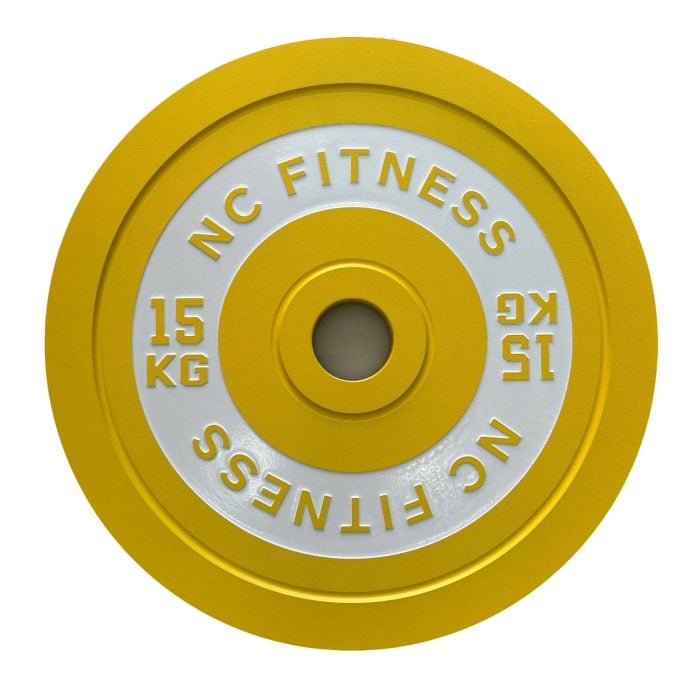 IPF 15kg Calibrated Weight Plates Pair Clearance NC Fitness 15Kg yellow and white coloured calibrated Weight Plate